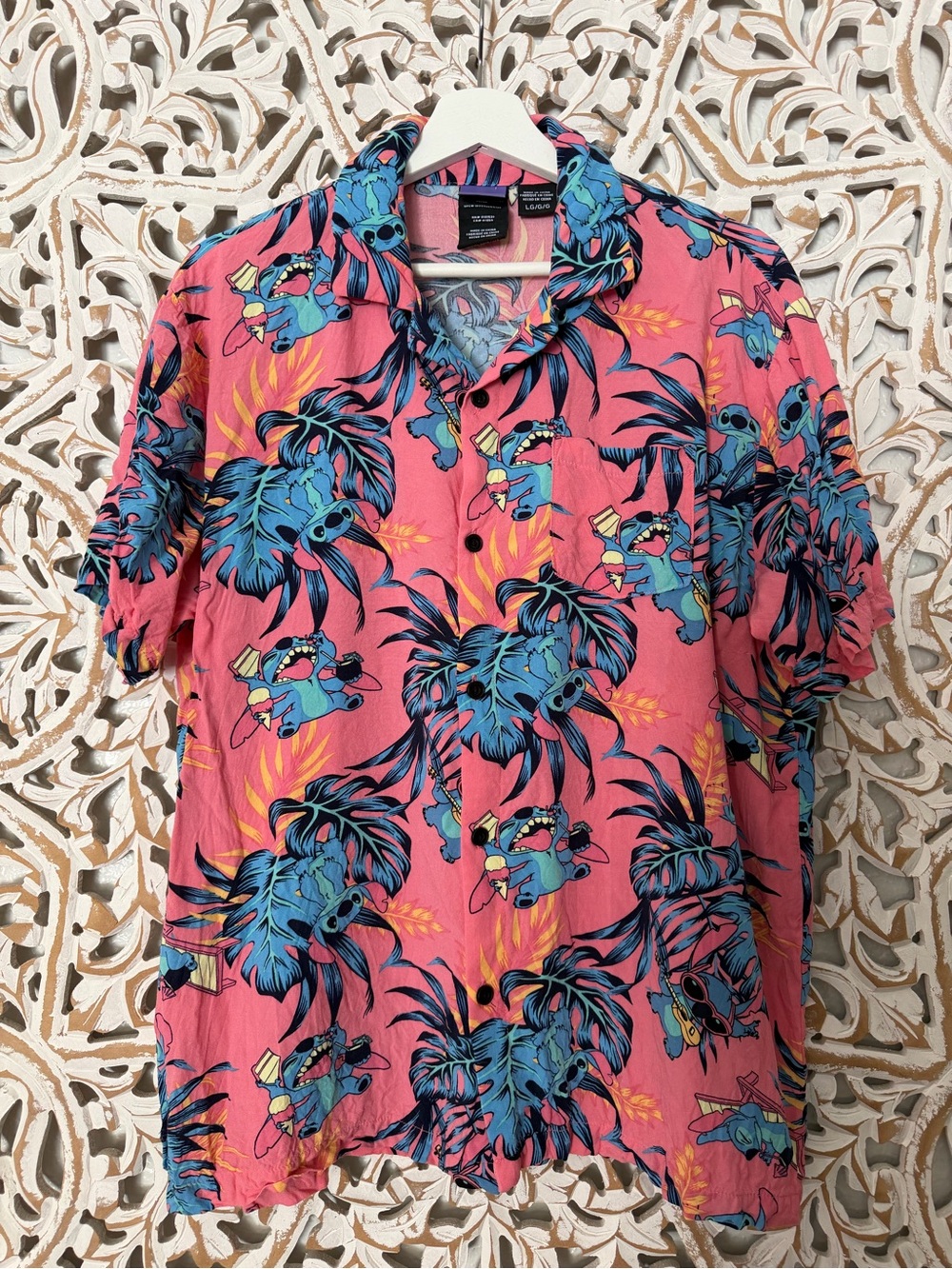 Disney Stitch Pink Hawaiian Button-Down Shirt
